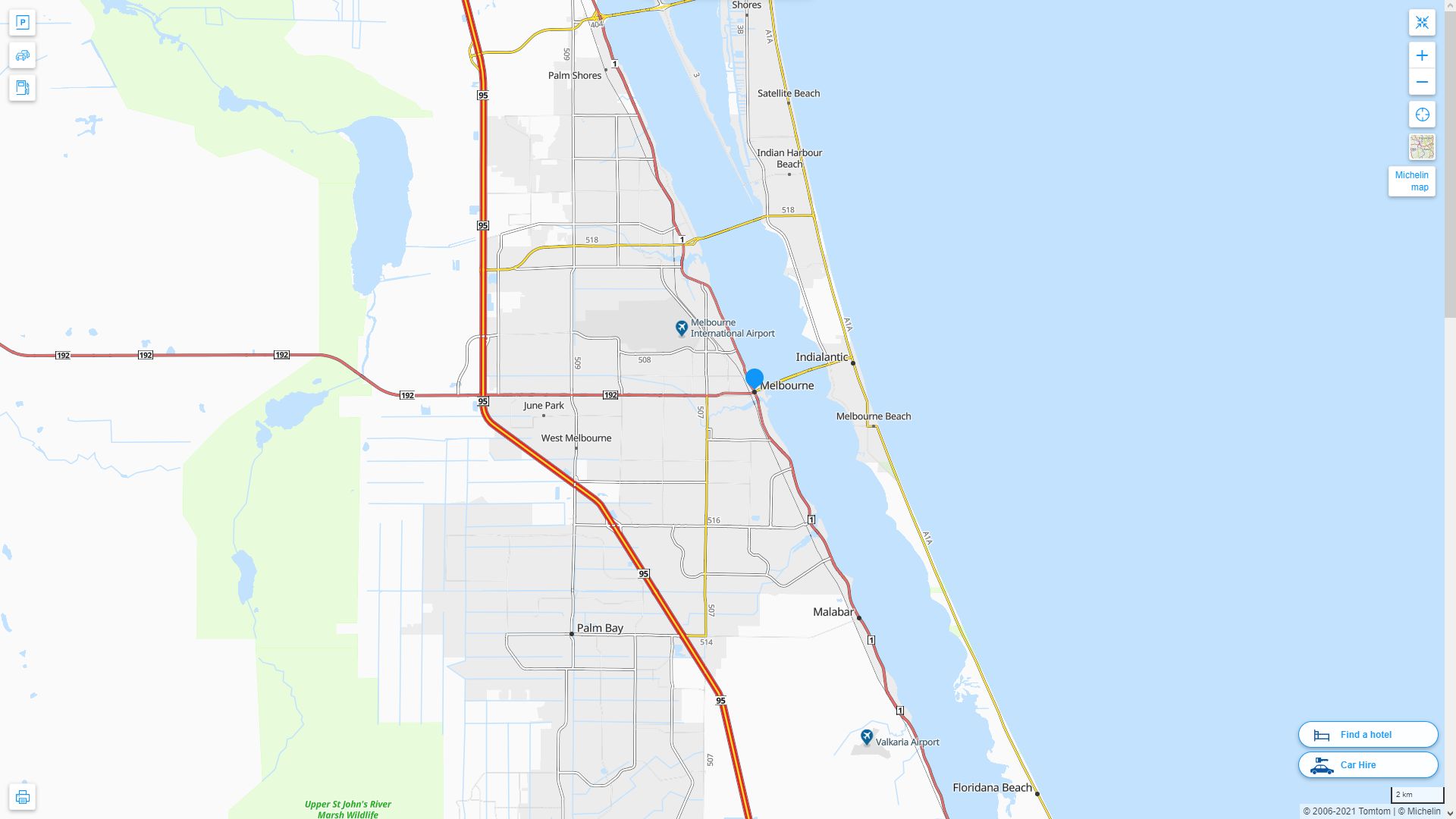 Melbourne Florida Highway and Road Map